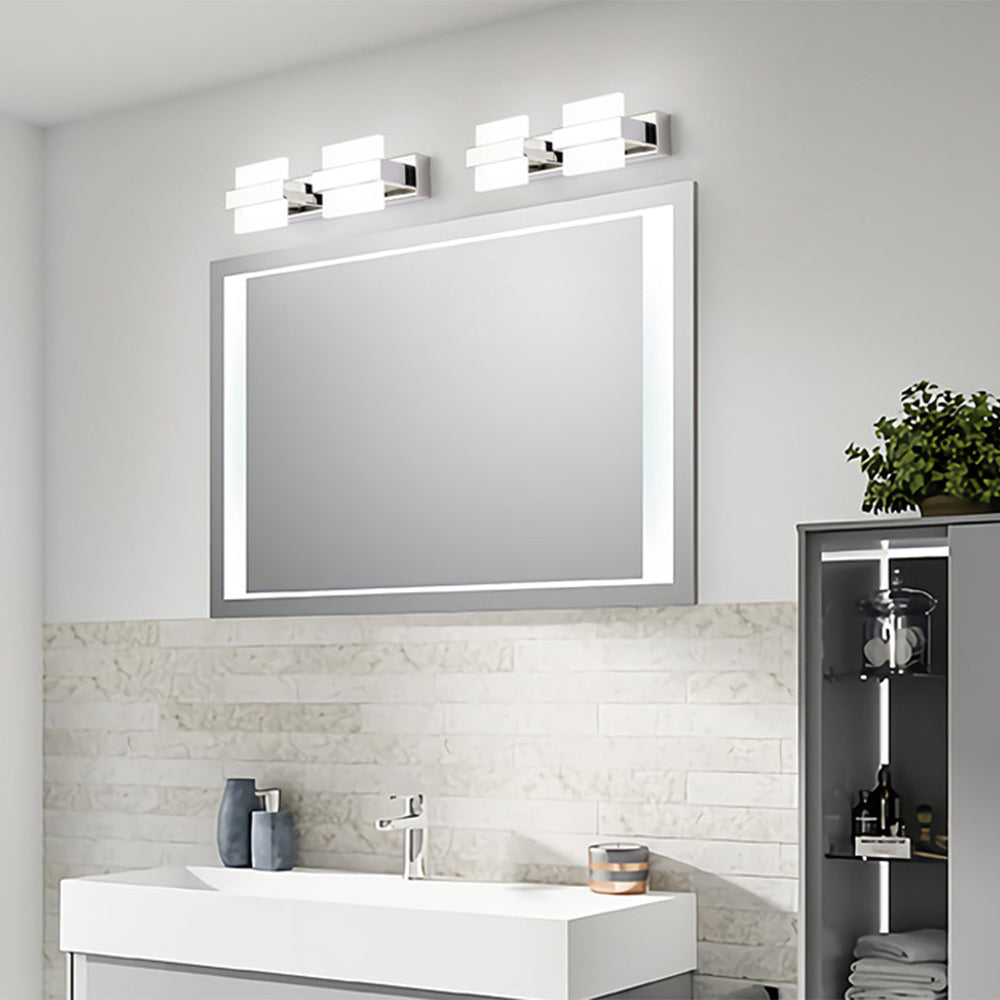 Leigh Modern Square Metal/Acrylic Wall Lamp, Silver, Bathroom