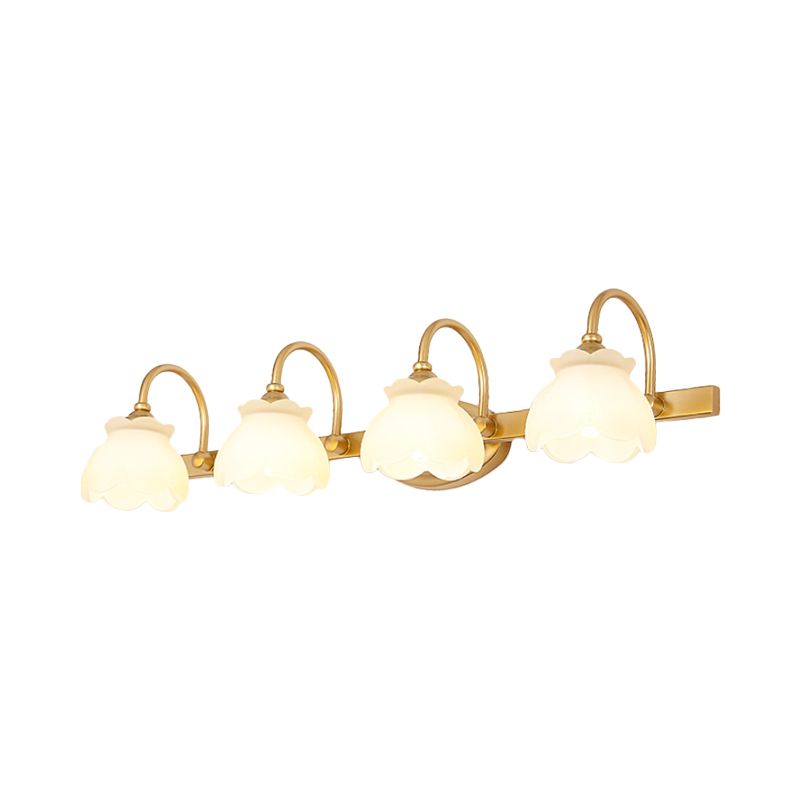 Lily Modern Flower Mirror Front Vanity Wall Lamp, Metal/Frosted Glass