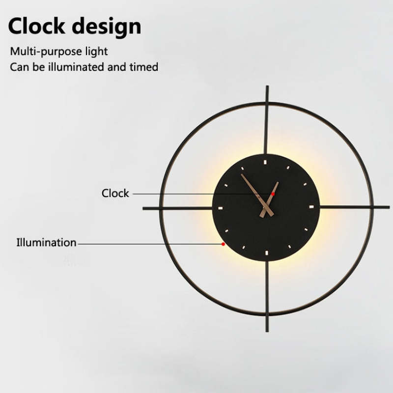 Morandi Nielsen Modern Clock Metal Wall Lamp, Gold/Black