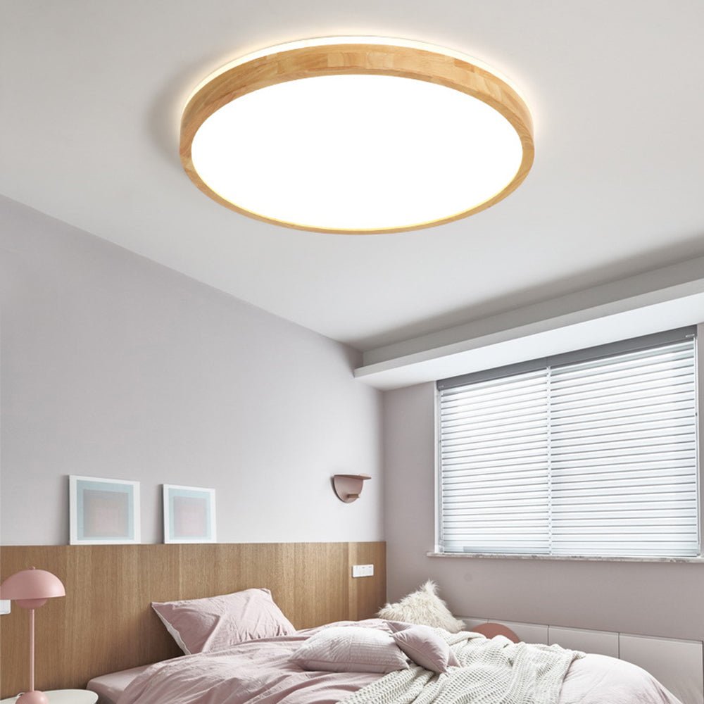 Ozawa Nordic Round Acrylic/Wood Flush Mount Ceiling Light, Wood