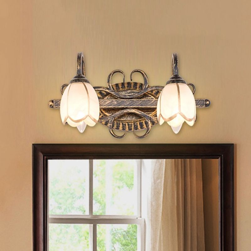 Félicie Antique Brass Flower Mirror Front Vanity Wall Lamp