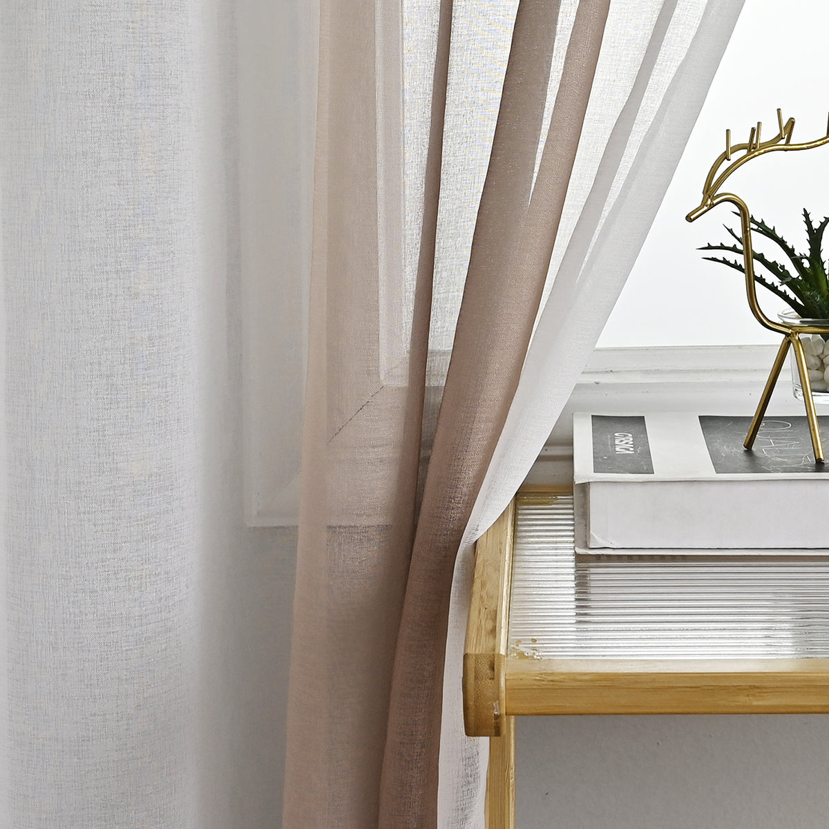 Modern Two Tone Polyester Sheer Curtain, 5 Colors