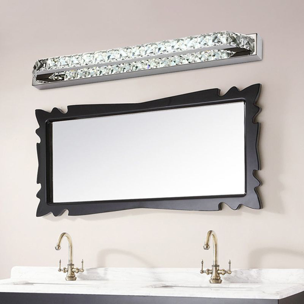 Kristy Luxury Linear Crystal Mirror Front Vanity Wall Lamp, Silver