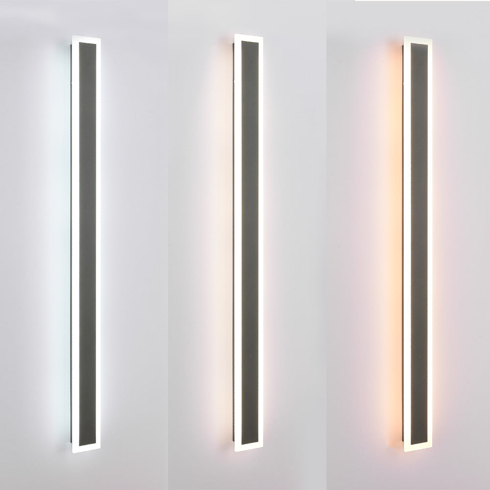 Edge Modern Outer Glow Linear Metal Outdoor Wall Light, Dark Steel Gray