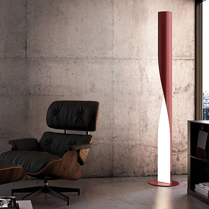 Edge Modern Minimalist Twisted Cylinder Metal Floor Lamp, White/Red/Grey/Gold
