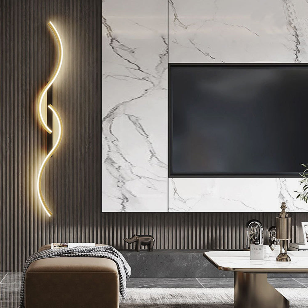 Louise Modern Linear Wave Bedroom Wall Lamp, Black/Gold,