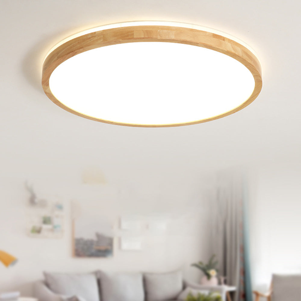 Ozawa Nordic Round Acrylic/Wood Flush Mount Ceiling Light, Wood