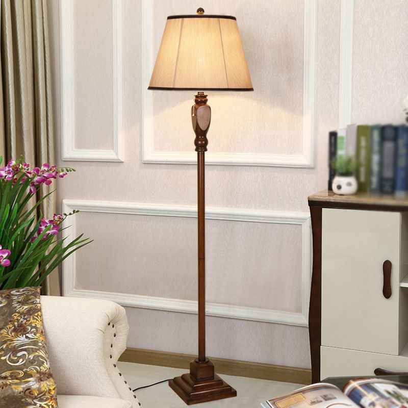 Eryn Retro Drum Fabric Metal Floor Lamp, Beige/Khaki