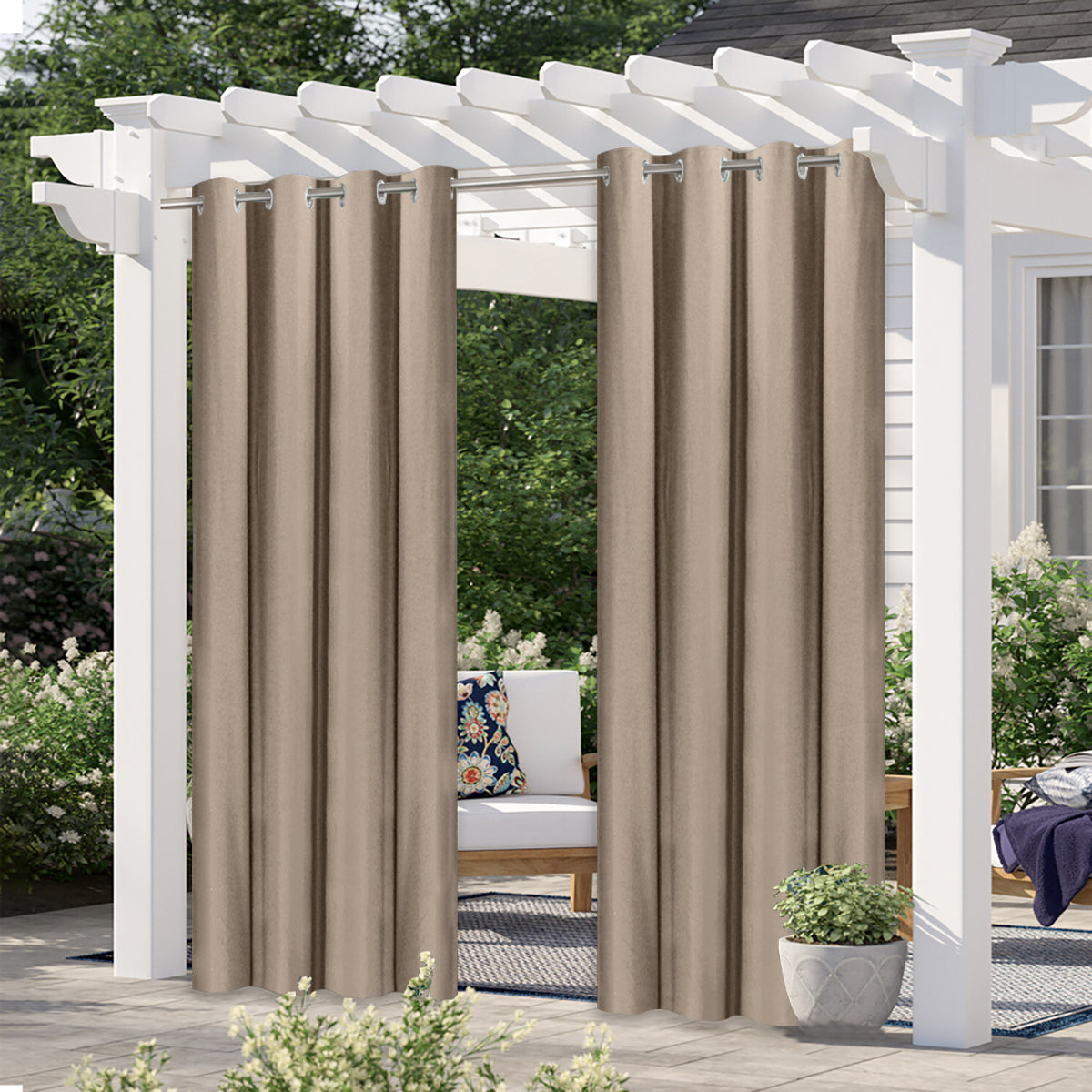 Modern Linen  Solid Color Outdoor Full Blackout Curtains