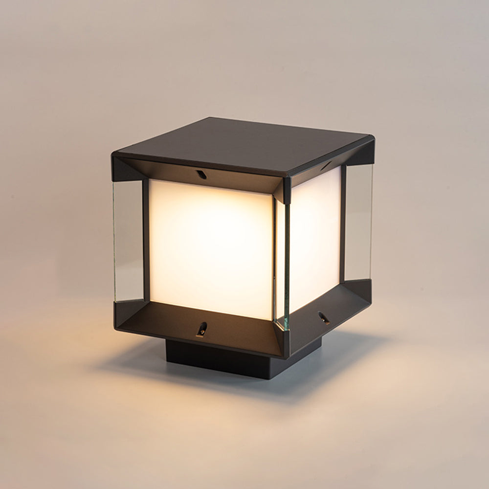 Riley Modern Rectangular Metal Glass Outdoor Lamp, Black/Black-Gold