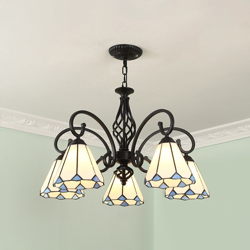 Silva Tiffany Mediterranean Branch Metal Chandelier, White/Blue/Navy Blue