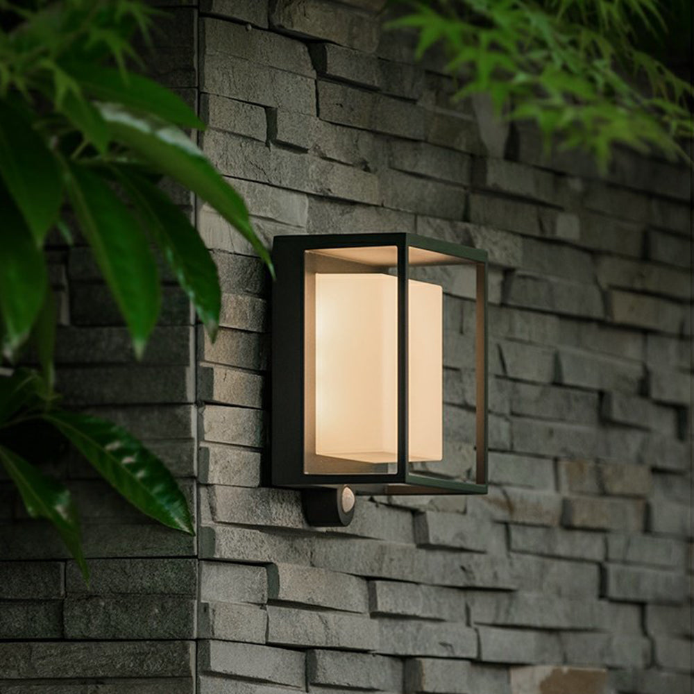 Orr Modern Rectangular Acrylic Sensor Solar Powered Outdoor Wall Lamp, Black