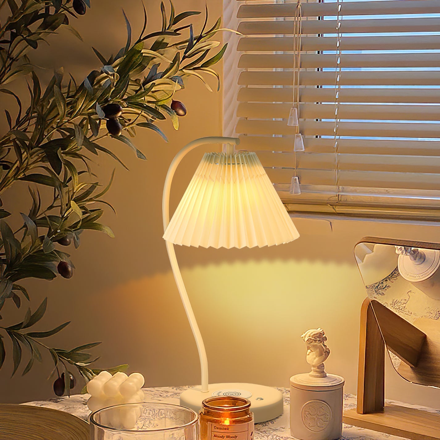 Sano Nordic Curved Ceramic/Fabric Table Lamp, White/Yellow