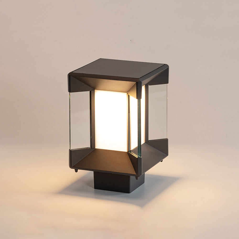 Riley Modern Rectangular Metal Glass Outdoor Lamp, Black/Black-Gold