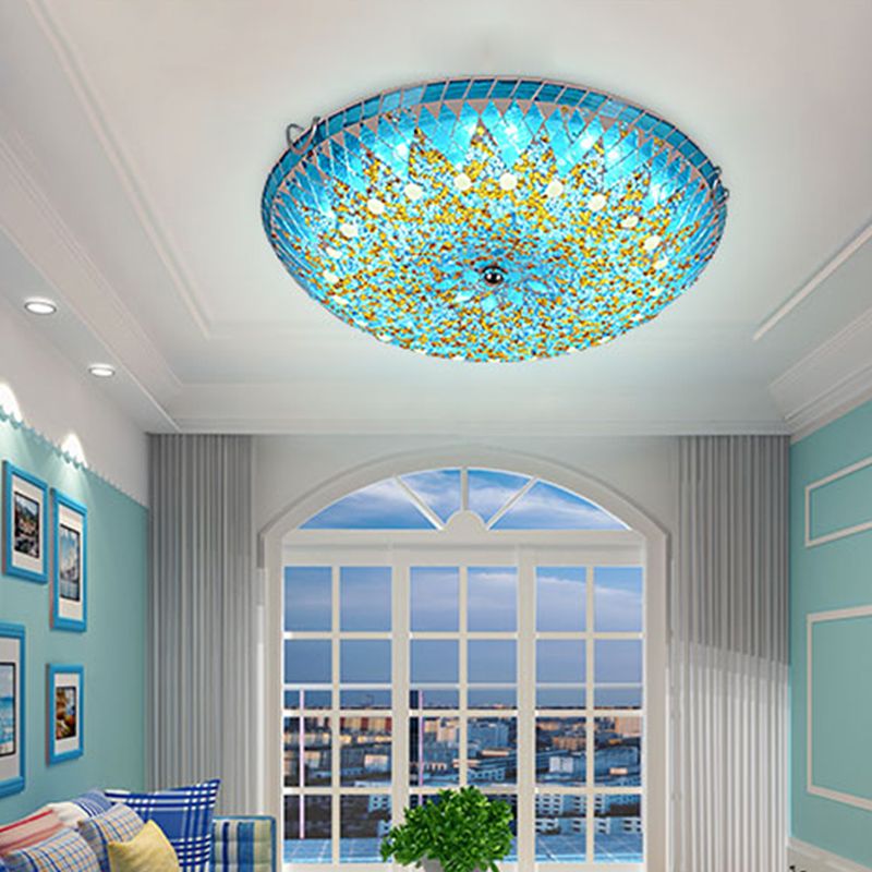 Eryn Modern Mediterranean Glass Flush Mount Ceiling Light, Blue/Yellow/White