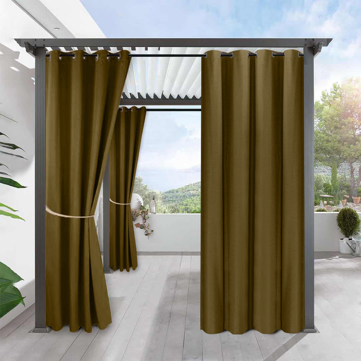 Modern Linen  Solid Color Outdoor Full Blackout Curtains
