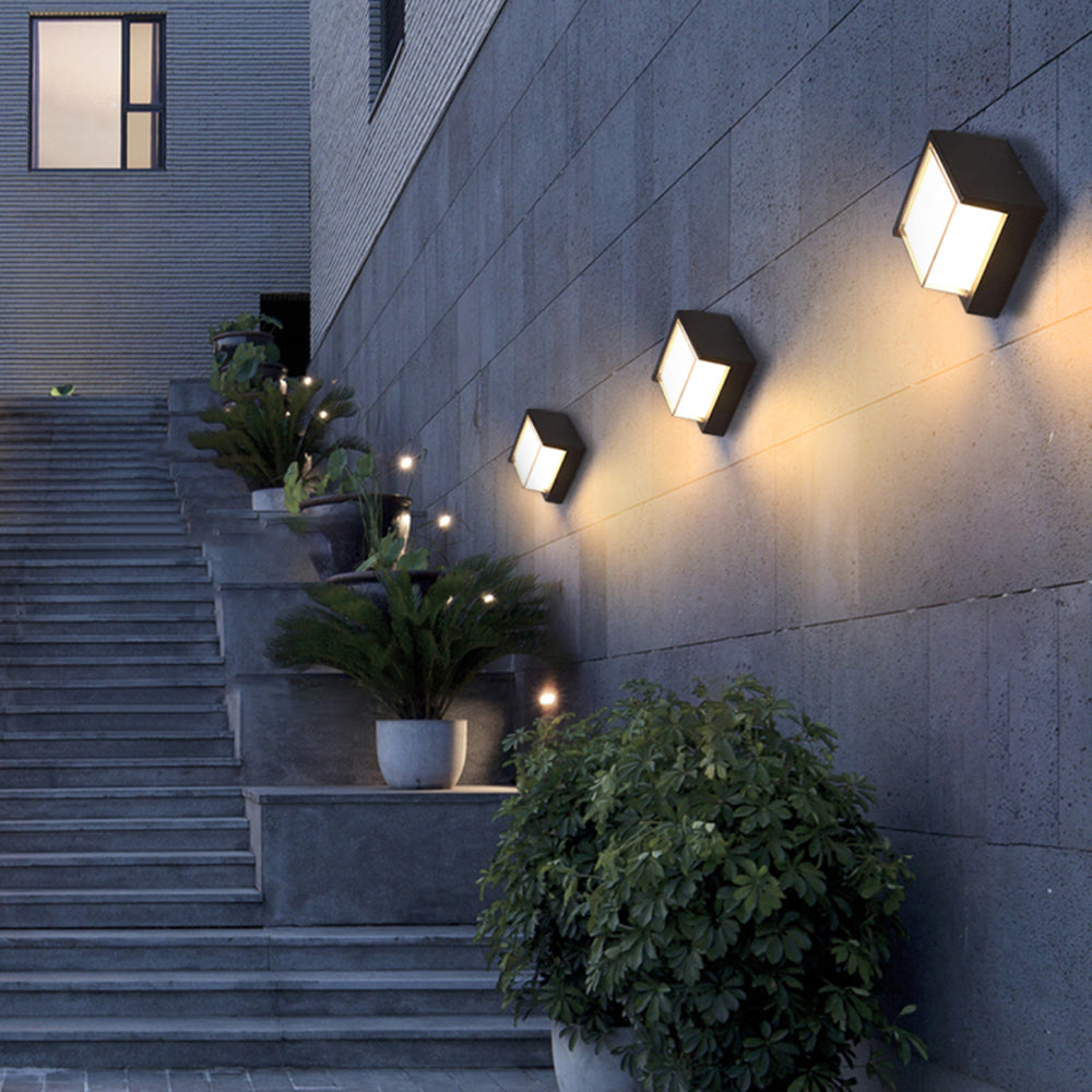 Orr Modern Square Metal Outdoor Wall Lamp, Black/White