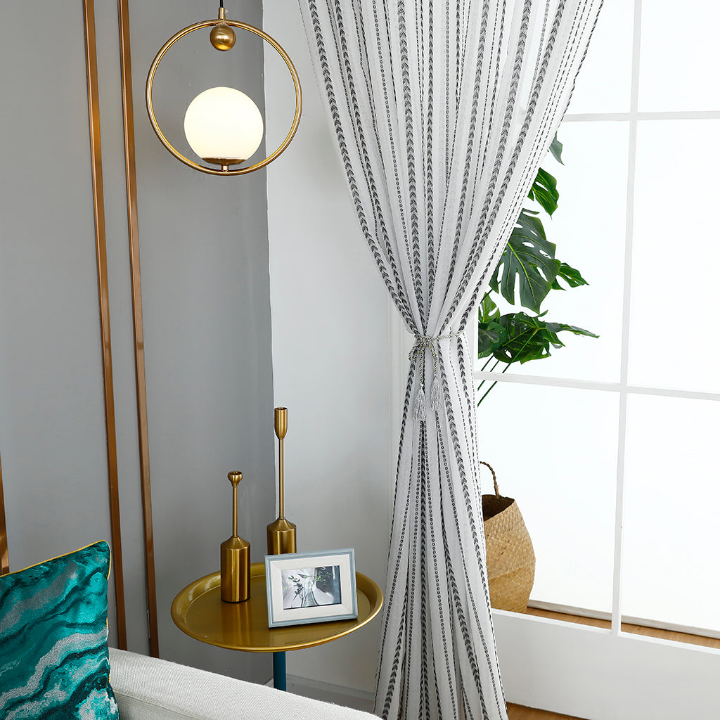 Modern White Sheer Curtains, Black Love Stripes, Children's Room