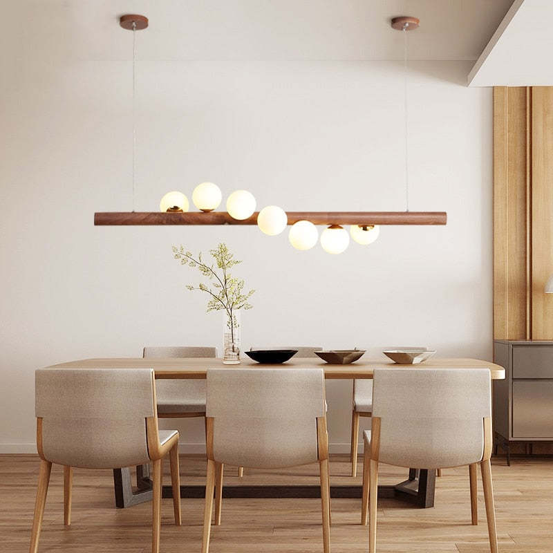 Valentina Glass Bubble Pendant Light, Wood/Walnut