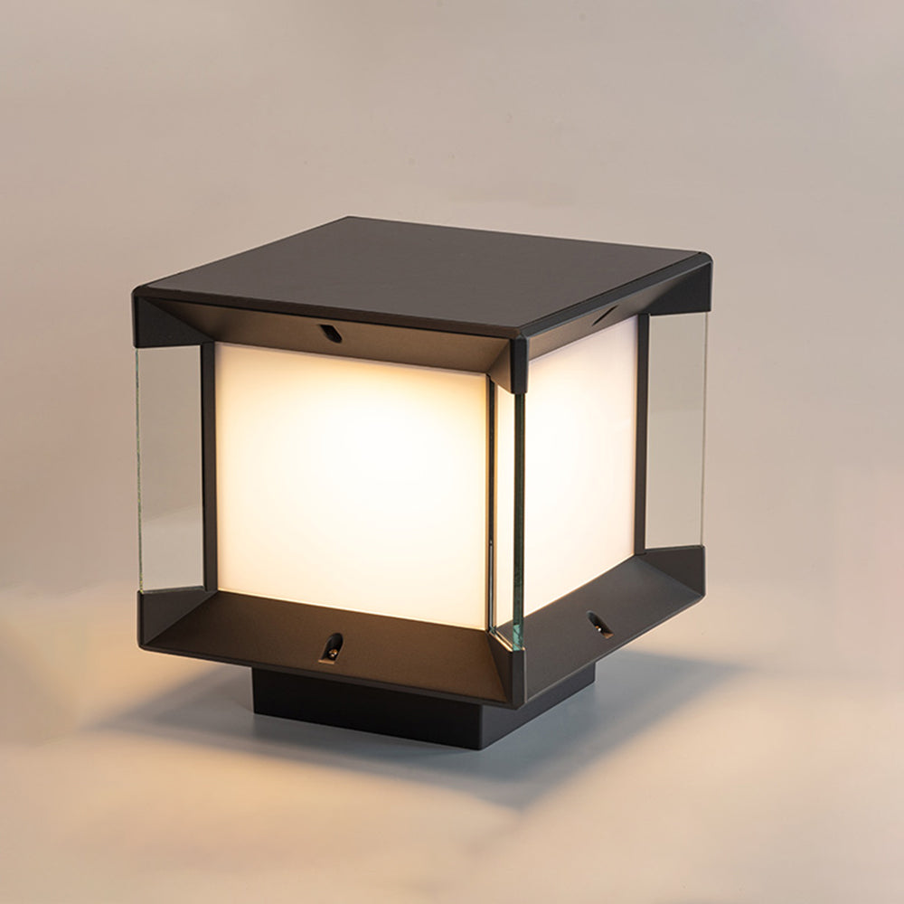 Riley Modern Rectangular Metal Glass Outdoor Lamp, Black/Black-Gold