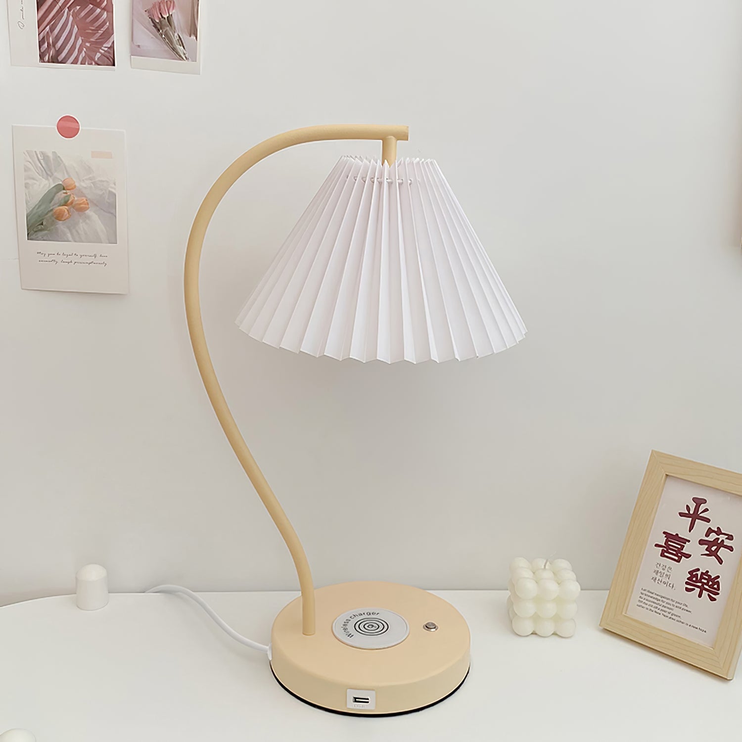Sano Nordic Curved Ceramic/Fabric Table Lamp, White/Yellow