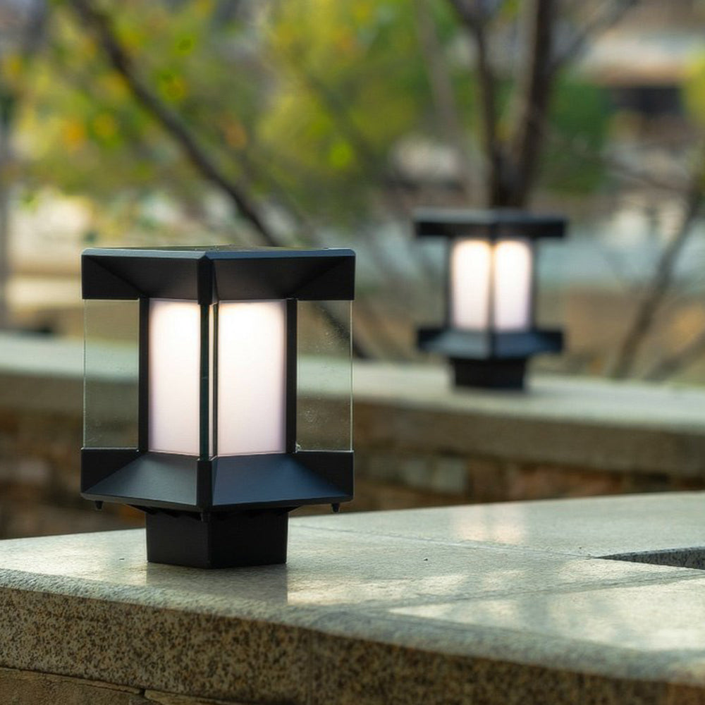 Riley Modern Rectangular Metal Glass Outdoor Lamp, Black/Black-Gold