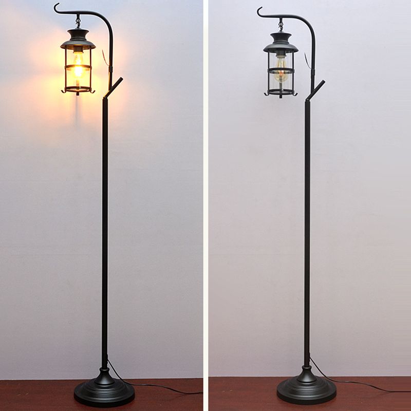 Alessio Retro Lantern Metal Glass Floor Lamp /w Table, Black/White