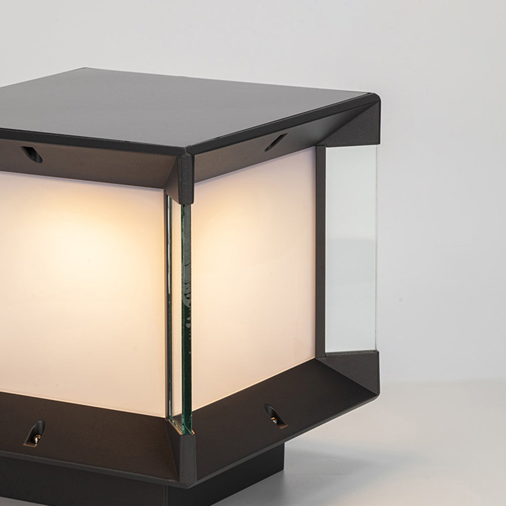 Riley Modern Rectangular Metal Glass Outdoor Lamp, Black/Black-Gold