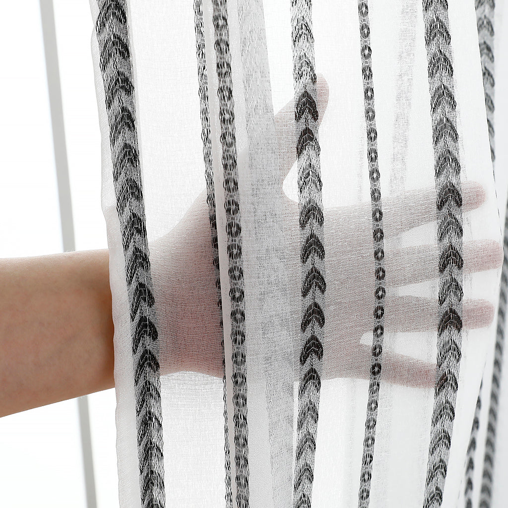 Modern White Sheer Curtains, Black Love Stripes, Children's Room