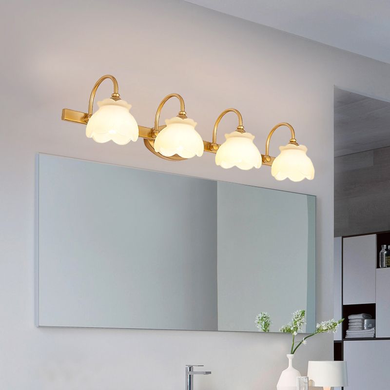 Lily Modern Flower Mirror Front Vanity Wall Lamp, Metal/Frosted Glass