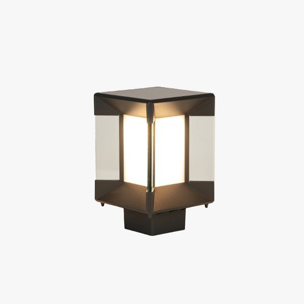 Riley Modern Rectangular Metal Glass Outdoor Lamp, Black/Black-Gold