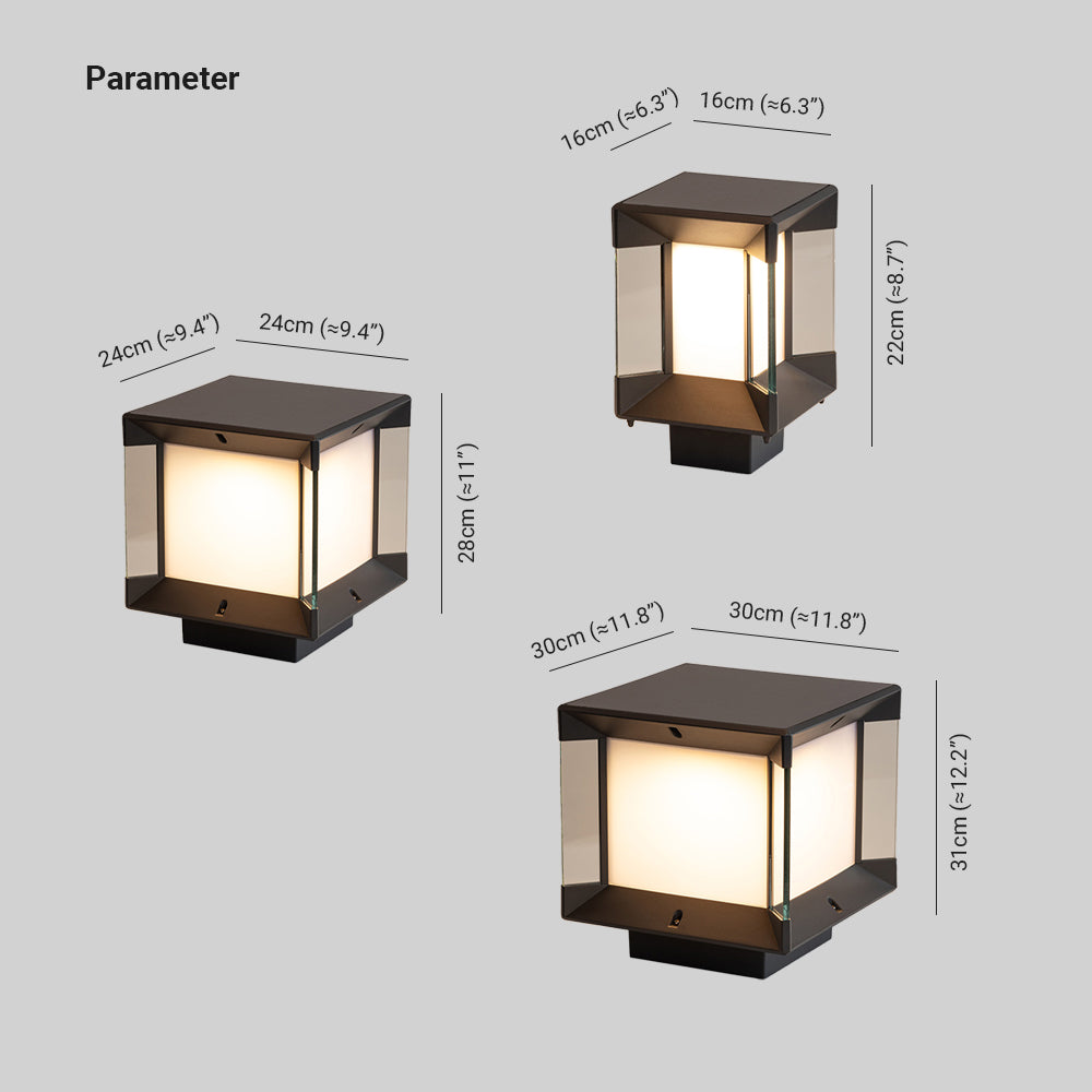 Riley Modern Rectangular Metal Glass Outdoor Lamp, Black/Black-Gold
