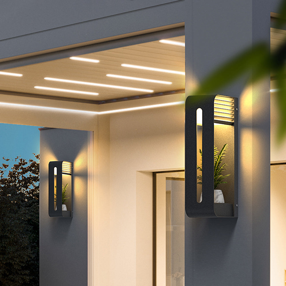 Orr Modern Rectangular Metal/Acrylic Solar Outdoor Plants Pot Holder Wall Lamp, Black