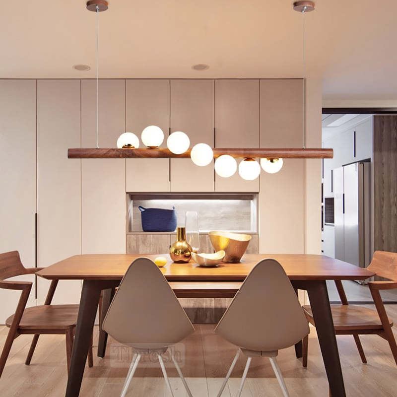 Valentina Glass Bubble Pendant Light, Wood/Walnut