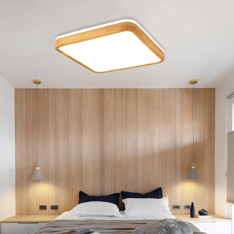 Ozawa Nordic Round Acrylic/Wood Flush Mount Ceiling Light, Wood