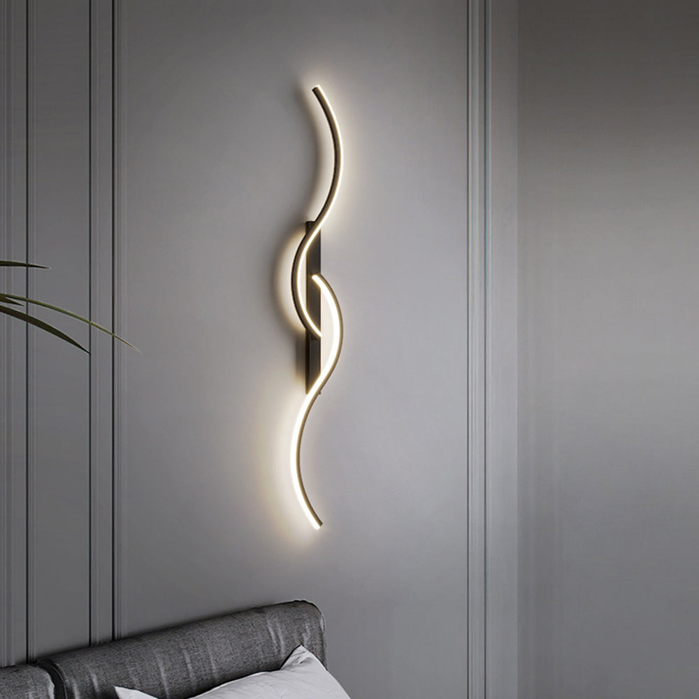 Louise Modern Linear Wave Bedroom Wall Lamp, Black/Gold,