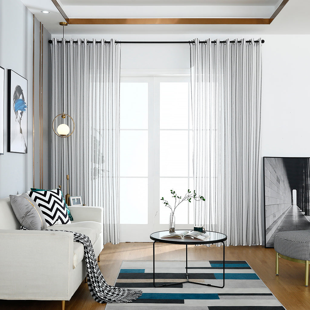 Modern White Sheer Curtains, Black Love Stripes, Children's Room