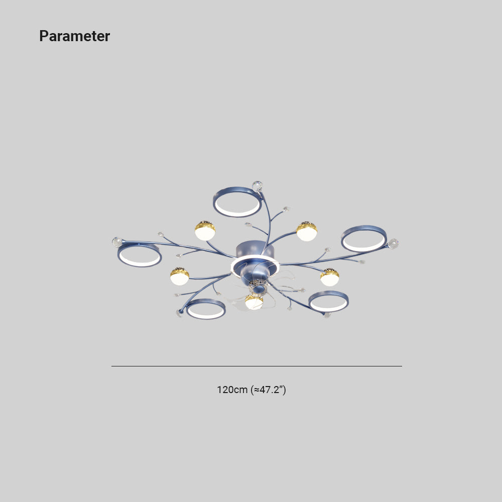 Madina Blue & Black Flush Mount Ceiling Fan with Light, 6/8/10 Heads, 31.5''/47.2''