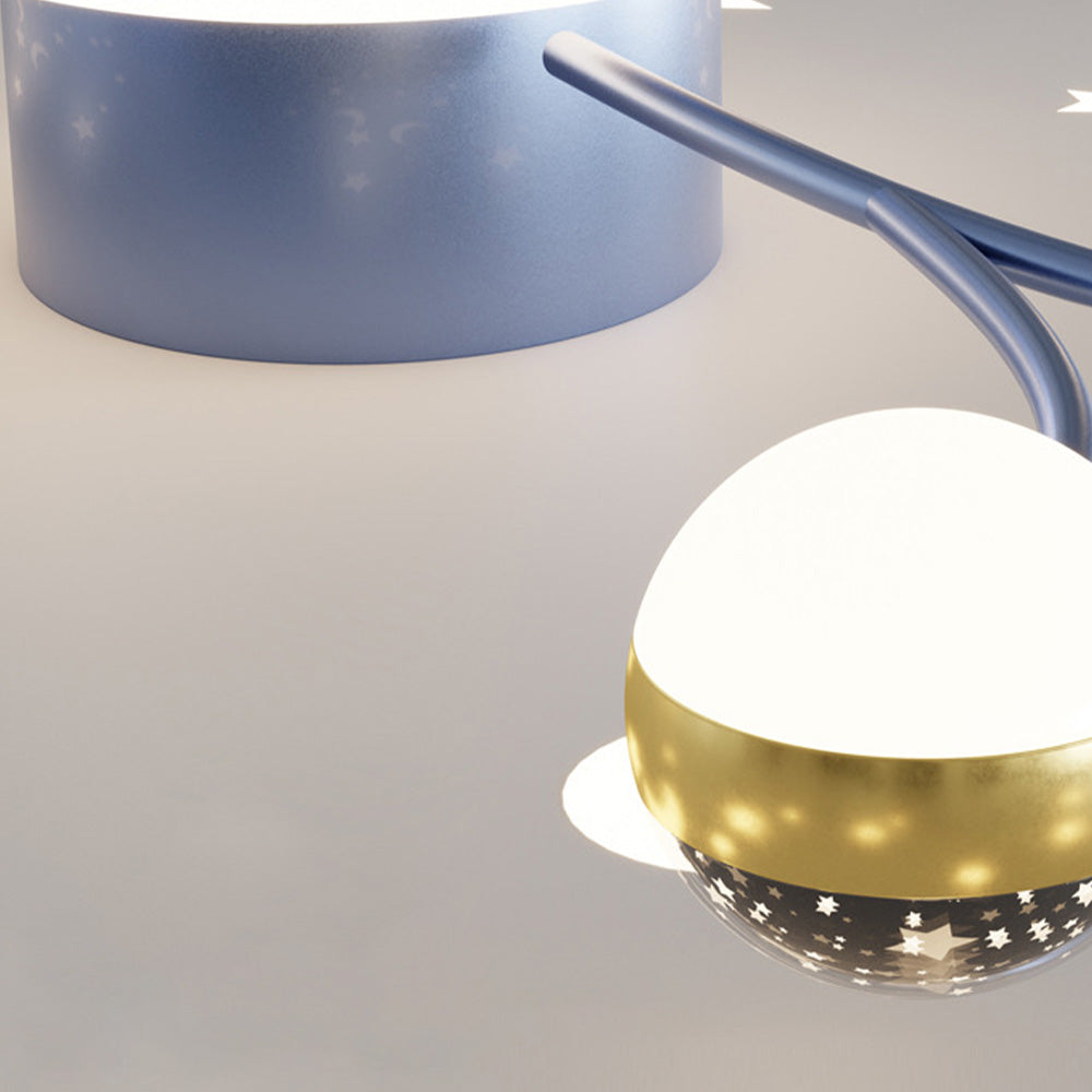 Madina Blue & Black Flush Mount Ceiling Fan with Light, 6/8/10 Heads, 31.5''/47.2''