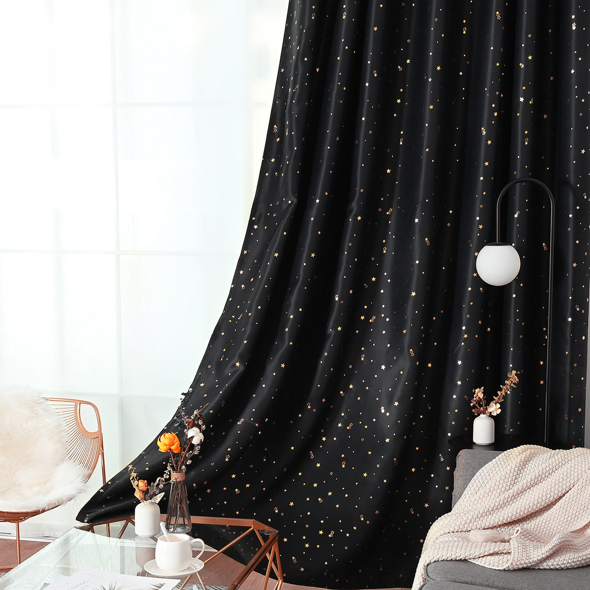 Modern Gold Star Pattern Thermal Blackout Curtain, Living Room
