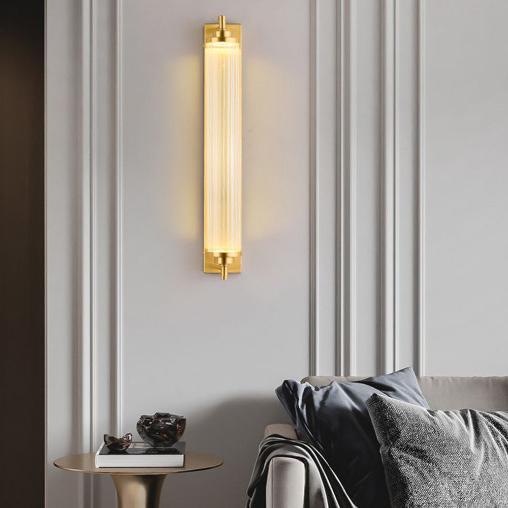 Kristy Modern Cylindrical Metal/Crystal Mirror Front Wall Lamp, Gold