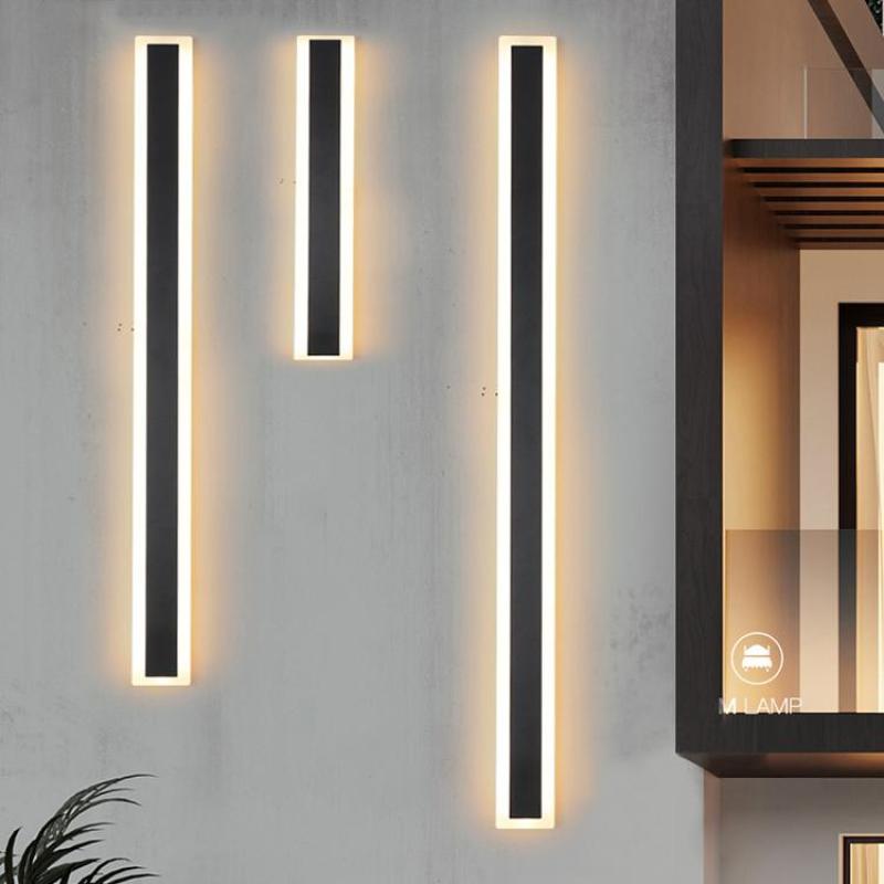 Edge Modern Outer Glow Linear Metal Outdoor Wall Light, Dark Steel Gray