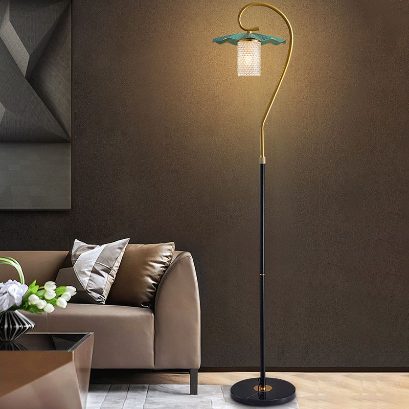 Carins Retro Lotus Metal Acrylic Floor Lamp, Gold/Green/Light Green