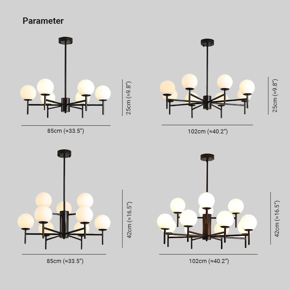 Valentina Modern Ball Glass/Metal Chandelier, Black/Gold