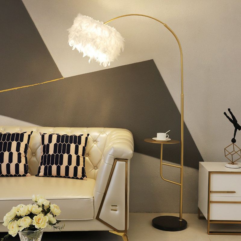 O'Moore Elegant Arc Metal Feather Floor Lamp With Table