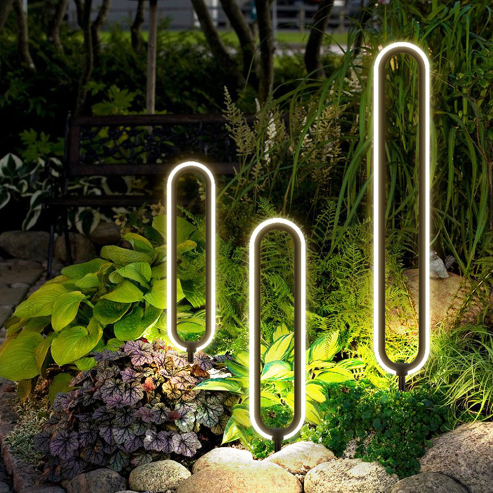Pena Modern Metal Elliptical Ring Solar Outdoor Path Light, Black