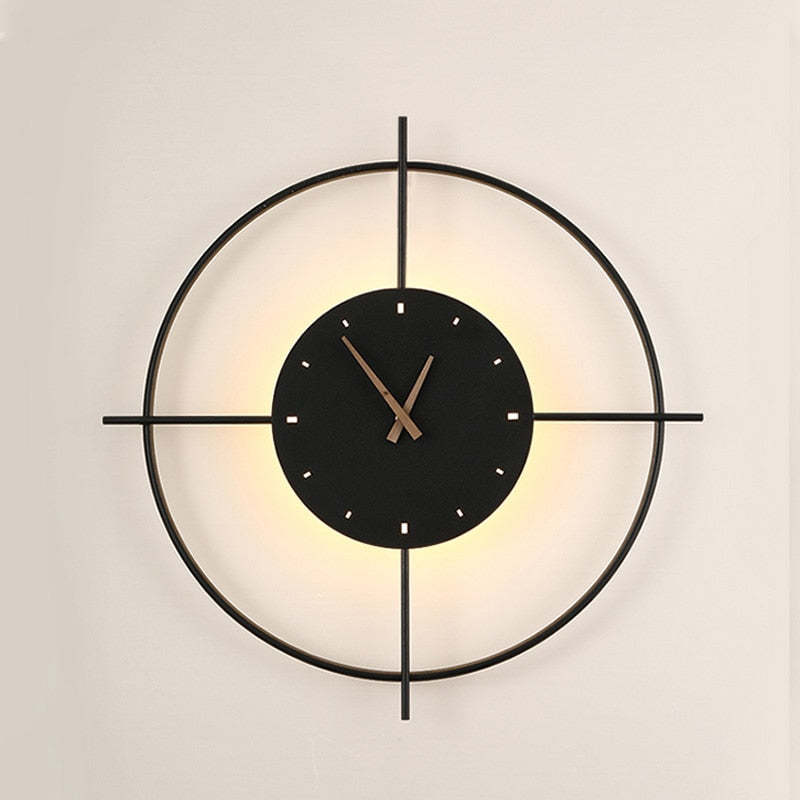 Morandi Nielsen Modern Clock Metal Wall Lamp, Gold/Black