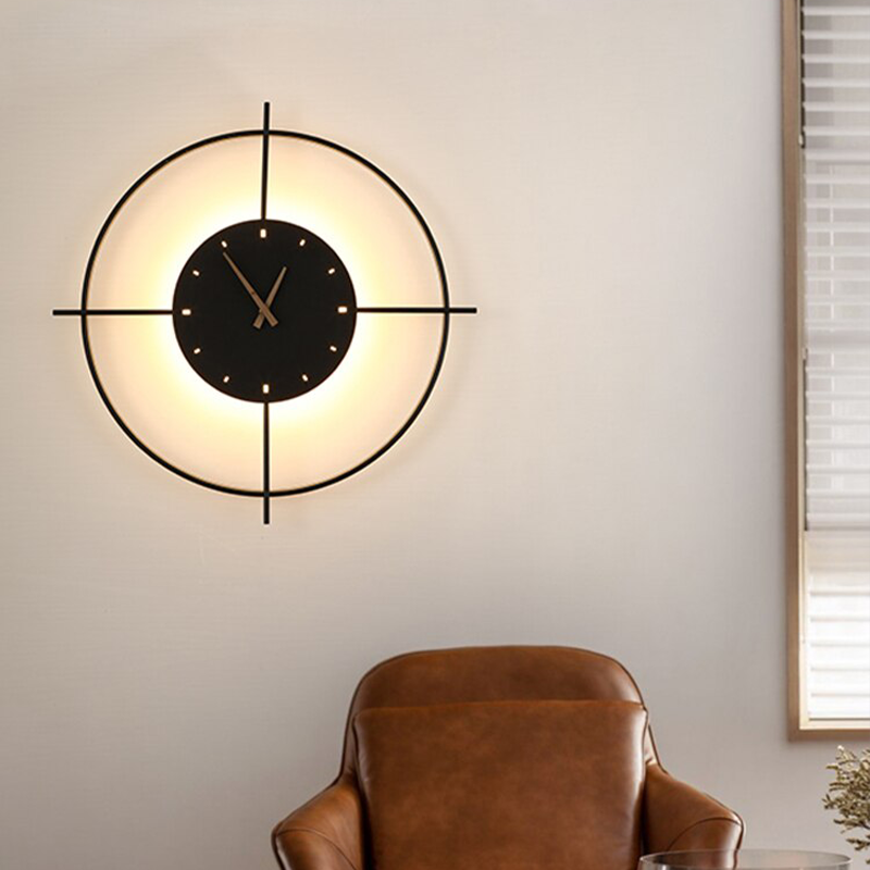 Morandi Nielsen Modern Clock Metal Wall Lamp, Gold/Black