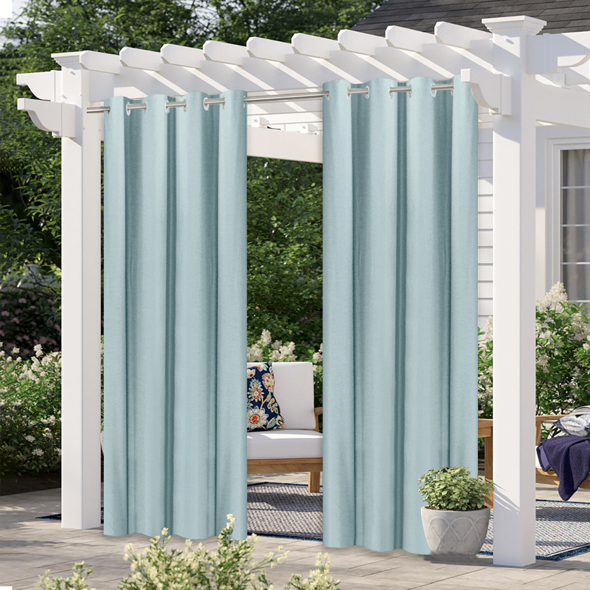 Modern Linen  Solid Color Outdoor Full Blackout Curtains