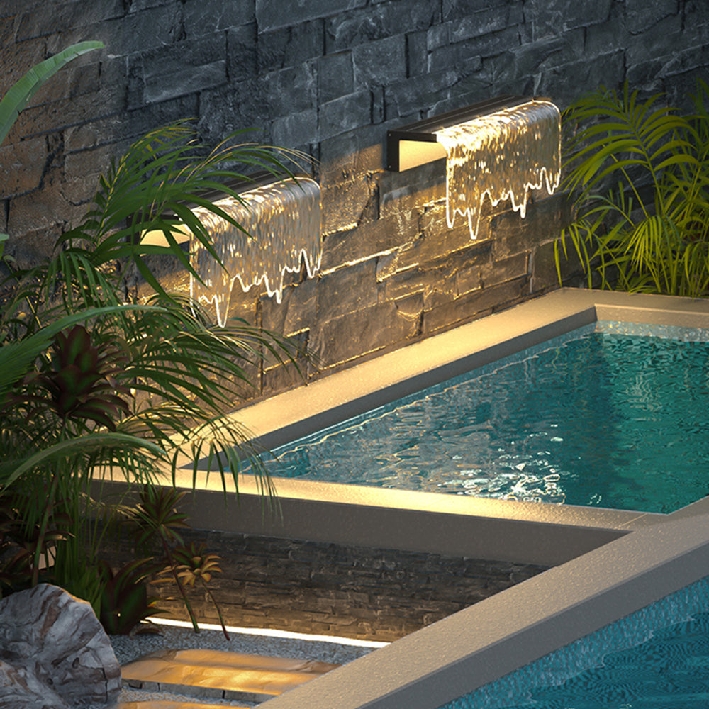 Isaac Modern Minimalist Water Texture Metal/Acrylic Solar Waterproof Outdoor Wall Lamp, Black